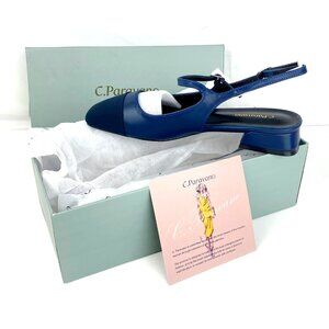 New C. Paravano Slingback Flats Women's Shoes 38 Navy Blue 7.5 Slip On Loafers